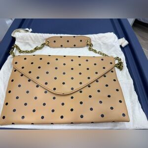 J. Crew Tan and Black Polka Dot Clutch